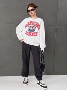 SHEIN Sudadera Para Adolescente Con Hombros Caídos Y Gráfico De Letra - Blanco - Ver 3