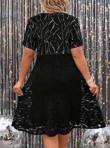 SHEIN Clasi Plus Twist Front Lace Dress - Black - View 2