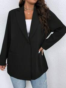 Calvaya Plus Size Women's Turn-down Collar Suit Jacket - Black - View 6
