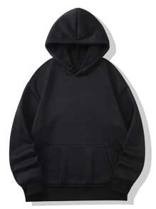 Men's Hooded Sweatshirt With Crane And Text Printed Design - Black - View 2