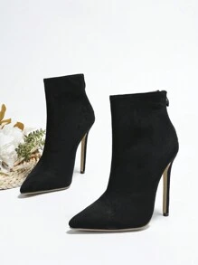 細細高跟靴12公分,秋冬新款短靴,細高跟女靴,小尖頭百搭時尚靴 - 黑色 - 查看 5