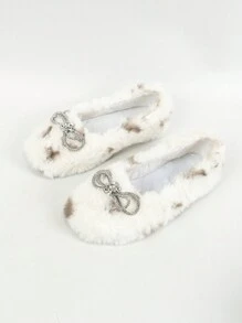 Modische Flache Damenschuhe Mit Bequemem Boden, Diamant-schnalle Und Schleife, Flauschig Und Warm, Vielseitig Einsetzbar, Lässig Und Elegant