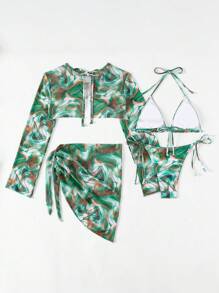 Women's All Over Print 4pcs Separated Bikini Set Summer Beach - Multicolor - View 2