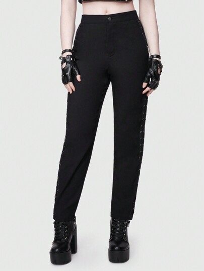 ROMWE Avant Pantalon Long À Bretelles Croisées Taille Haute