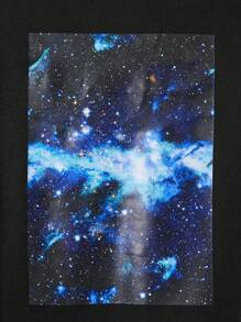 SHEIN Cottnline Men Galaxy Print Hoodie & Sweatpants - Black - View 6