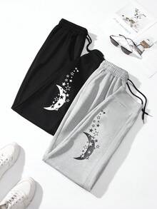 SHEIN Unity 女性2入組月亮印花休閒運動衫和長褲套裝 - 彩色 - 查看 11