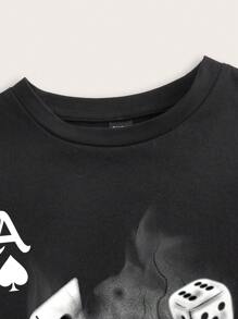 SHEIN EZwear 女士休闲骷髅与火焰印花短袖短款 T 恤，夏季