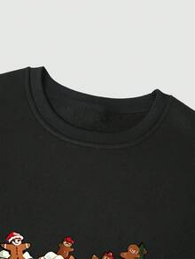 Manfinity Hypemode Men's Plus Size Christmas Printed Fleece Round Neck Sweatshirt - Black - View 4