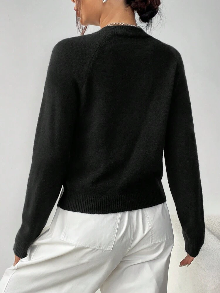 Women's Raglan Sleeve Sweater With Letter And Heart Pattern Knit Pullover Fall Winter Sweater