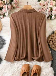 EMERY ROSE Kích thước lớn Màu thuần Túi có nắp Áo sơ mi - Cà phê nâu - Xem 2