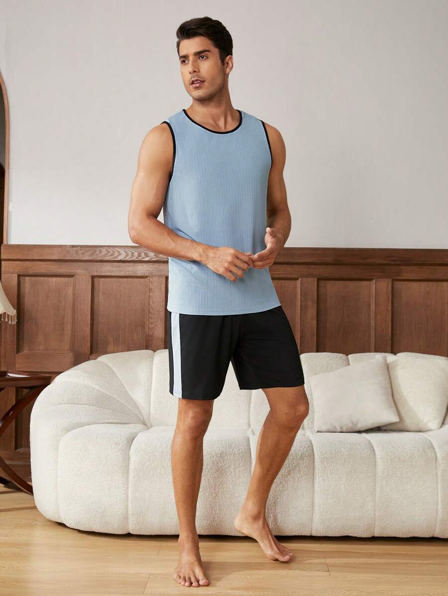 Men's Sleeveless Vest And Shorts Homewear Set - Multicolor - View 1
