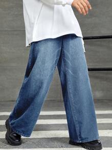 Manfinity Hypemode Men's Washed Loose Wide Leg Denim Jeans - Light Wash - View 6