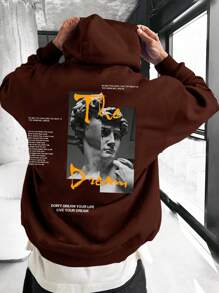 Manfinity EMRG 男款寬鬆印花連帽運動衫 - 棕色 - 查看 1