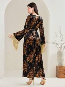 Al Najma 流苏细节花卉印花束带连衣裙 - 彩色 - 查看 2