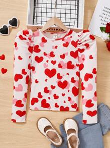 SHEIN 少女心印花泡泡袖t恤 - 紅白色 - 查看 6