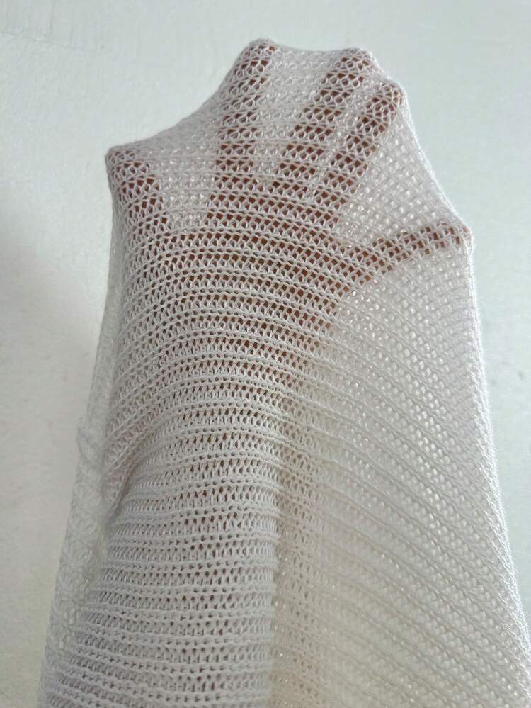 Ladies' Solid Color V-Neck Crochet Lace Cover-Up Summer