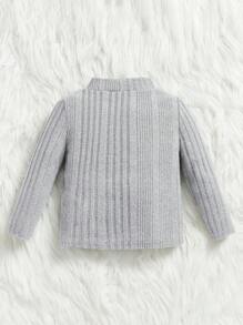 SHEIN Leap Crew 男嬰字母貼布小高領T恤 - 淺灰色 - 查看 2