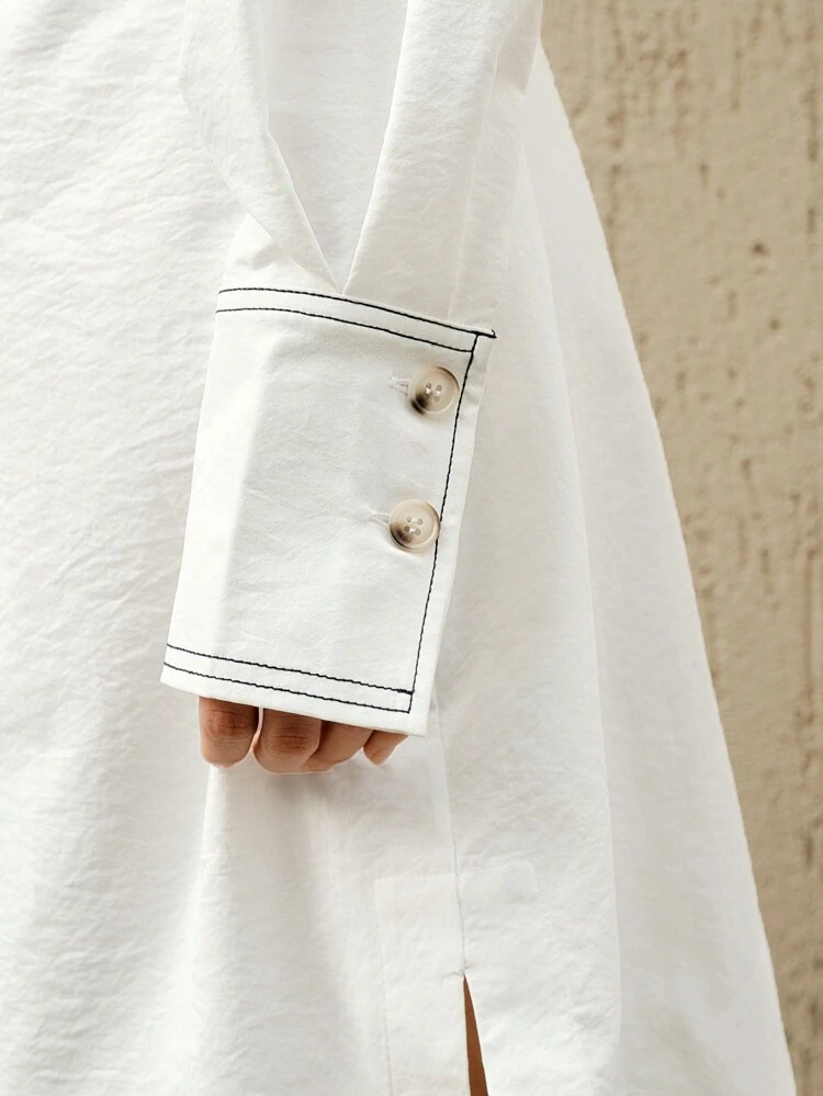 Keyhole Neckline Drop Shoulder Belted Dress