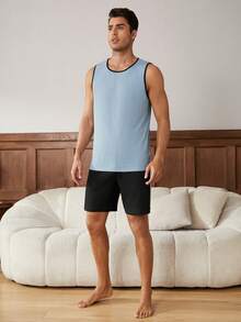 Men's Sleeveless Vest And Shorts Homewear Set - Multicolor - View 2