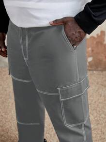 Manfinity VCAY Men Plus Top-stitching Flap Pocket Side Cargo Pants - Grey - View 4