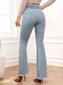 SHEIN Frenchy Women's Flared Jeans With Raw Hem - Dusty Blue - View 5