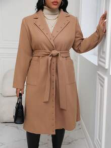 Calvaya Kích thước lớn Đinh tán Thiết kế Thắt lưng Len áo - Màu Khaki - Xem 6