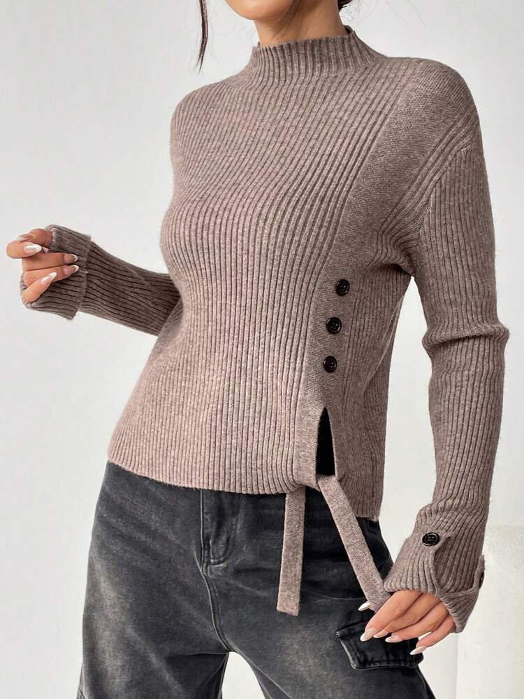 Sweater With Drop Shoulder And Button Details Knit Pullover Fall Winter Sweater