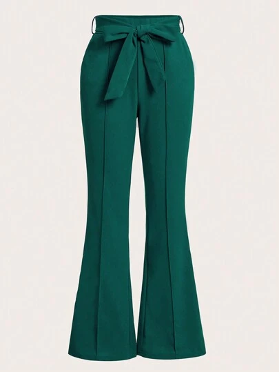 SHEIN Clasi Seam Front Belted Flare Leg Pants