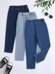 SHEIN Vintaside Kids Ensemble de 3 jeans confortables et extensibles de base pour filles jeunes pour un usage décontracté quotidien