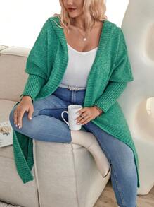 Calvaya 大碼針織衣開襟外套 - 綠色 - 查看 5