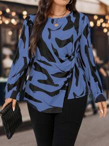 Calvaya Camisa patrón con estampado fruncido - Azul - Ver 1