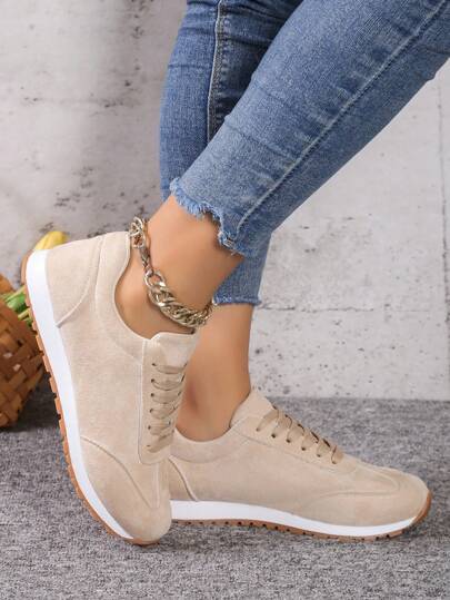 Fall/Winter Beige Suede Lightweight Women's Casual Shoes,Sneakers For Women