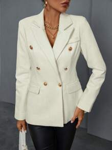 SHEIN BIZwear Chaqueta De Traje De Doble Botonadura Con Cuello De Solapa - Beis - Ver 5