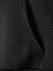 SHEIN EZwear Bức tranh sơn dầu & Đồ họa Khẩu hiệu Dây rút Lót nhiệt Hoodie - màu đen - Xem 6