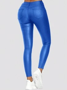 Apperloth A Matte Matte Skinny Stretch Leather Pants - Blue - View 2