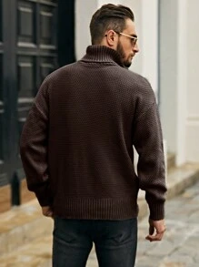 Manfinity Homme Men's High Collar Cable Knit Sweater - Chocolate Brown - View 2