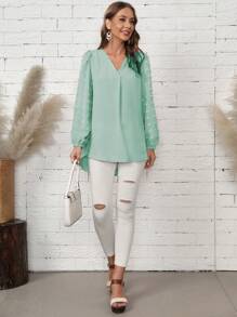 SHEIN LUNE V 領燈籠袖褶皺長袖襯衫