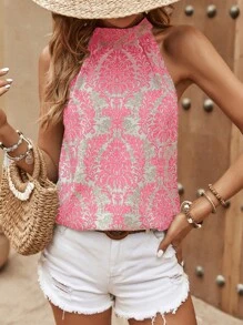 Breezaya Patterned Halterneck Blouse - Pink - View 3