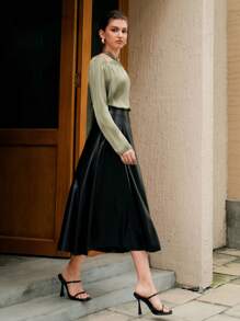 Solid Color Hollow Out Puff sleeve Shirt - Army Green - View 5