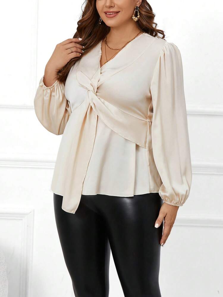 Women's Plus Size Twisted Front Lantern Sleeve Shirt
