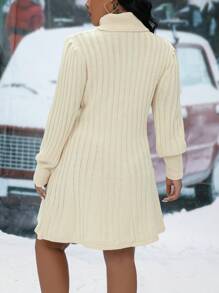 Calvaya Plus Turtleneck Lantern Sleeve Sweater Dress - White - View 2
