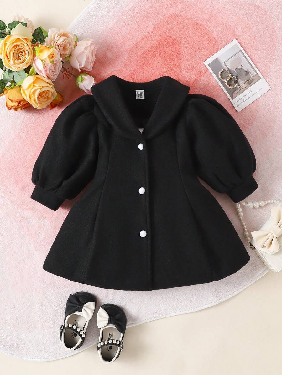 SHEIN 寶寶女孩優雅泡泡袖長外套,適用於秋冬季節 - 彩色 - 查看 1