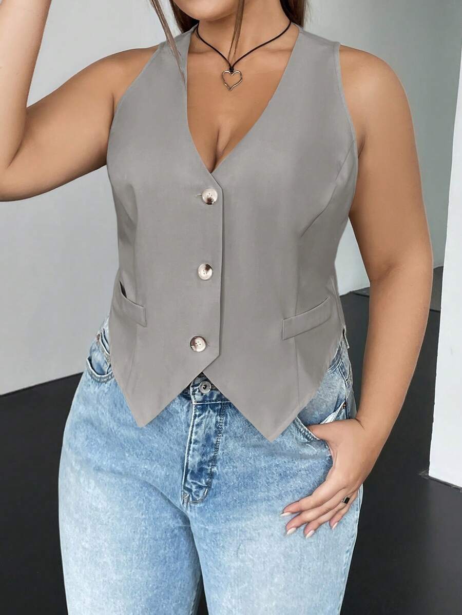 SHEIN EZwear 大碼西裝 - 灰色 - 查看 1