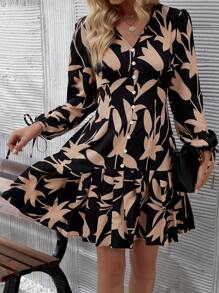 EMERY ROSE Women's Printed Button Front Dress - Black - View 3