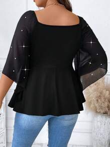 SHEIN Clasi Top De Talla Grande Con Mangas Acampanadas Y Cinturón En La Cintura