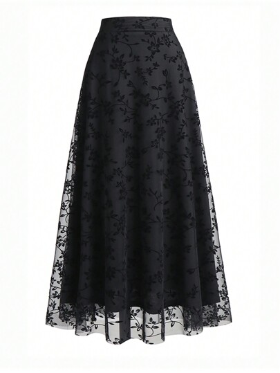 EARO Women's Elegant Commuter Flocked Mesh Skirt