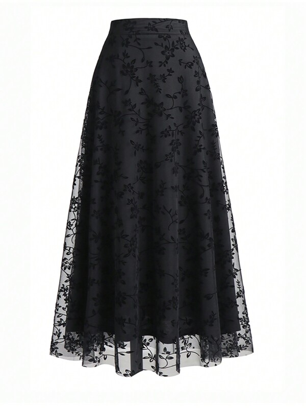 EARO Women's Elegant Commuter Flocked Mesh Skirt