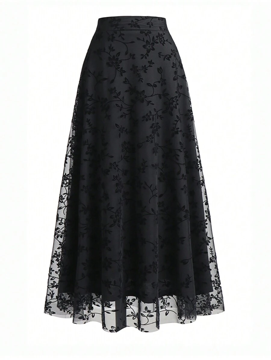 EARO Women's Elegant Commuter Flocked Mesh Skirt