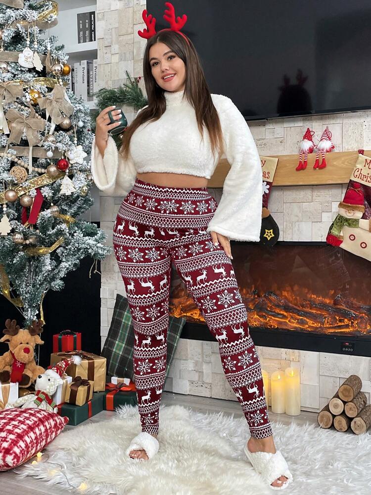 Plus Size Christmas Print Leggings