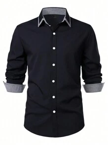 Manfinity Mode Nam Kẻ sọc Cắt tỉa Tay áo dài Áo sơ mi - màu đen - Xem 1